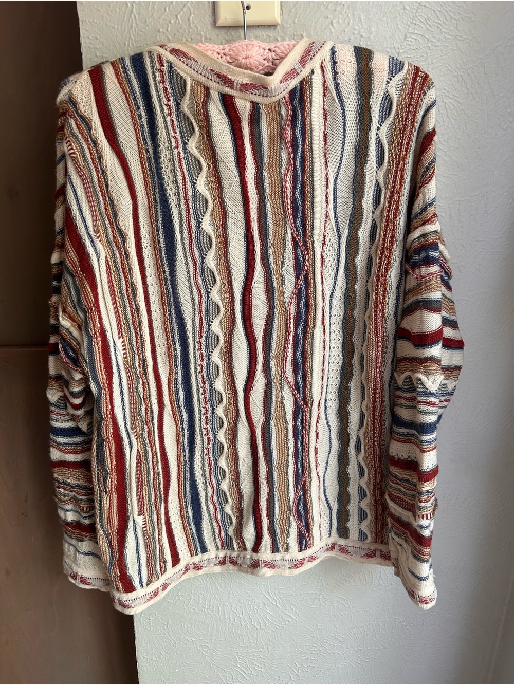 Purely Australian Colorful Textured 3D Wool Coogi-Style Sweater Cardigan Medium - Picture 4 of 8